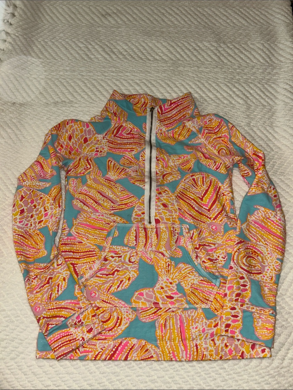 Lilly Pulitzer Turquoise, Pink & Yellow Abstract Half-Zip Pullover
